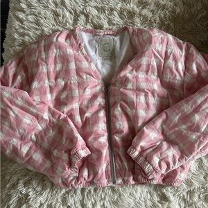 Pink Checkered Puffer Jacket